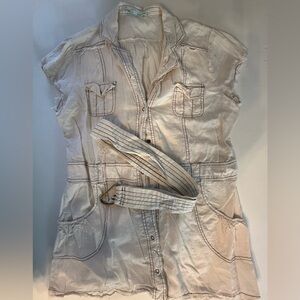 Maurices Belted Cream Blouse with Ruffle Detail Size XL